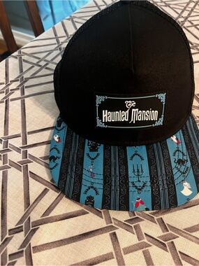 Disney Haunted Mansion Black & Teal Patterned Trucker Hat